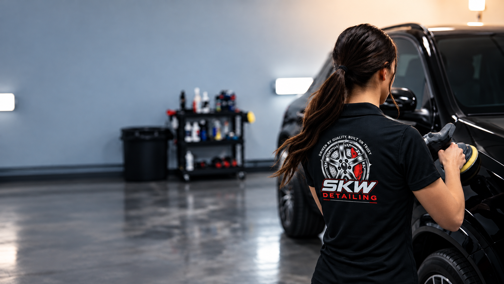 SKW Detailing professional washing a vehicle in a detailing garage